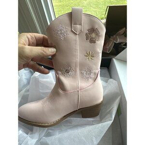 🆕Girls Pink Polyurethane Cowboy Floral Embroidered Western Cowgirl Boots